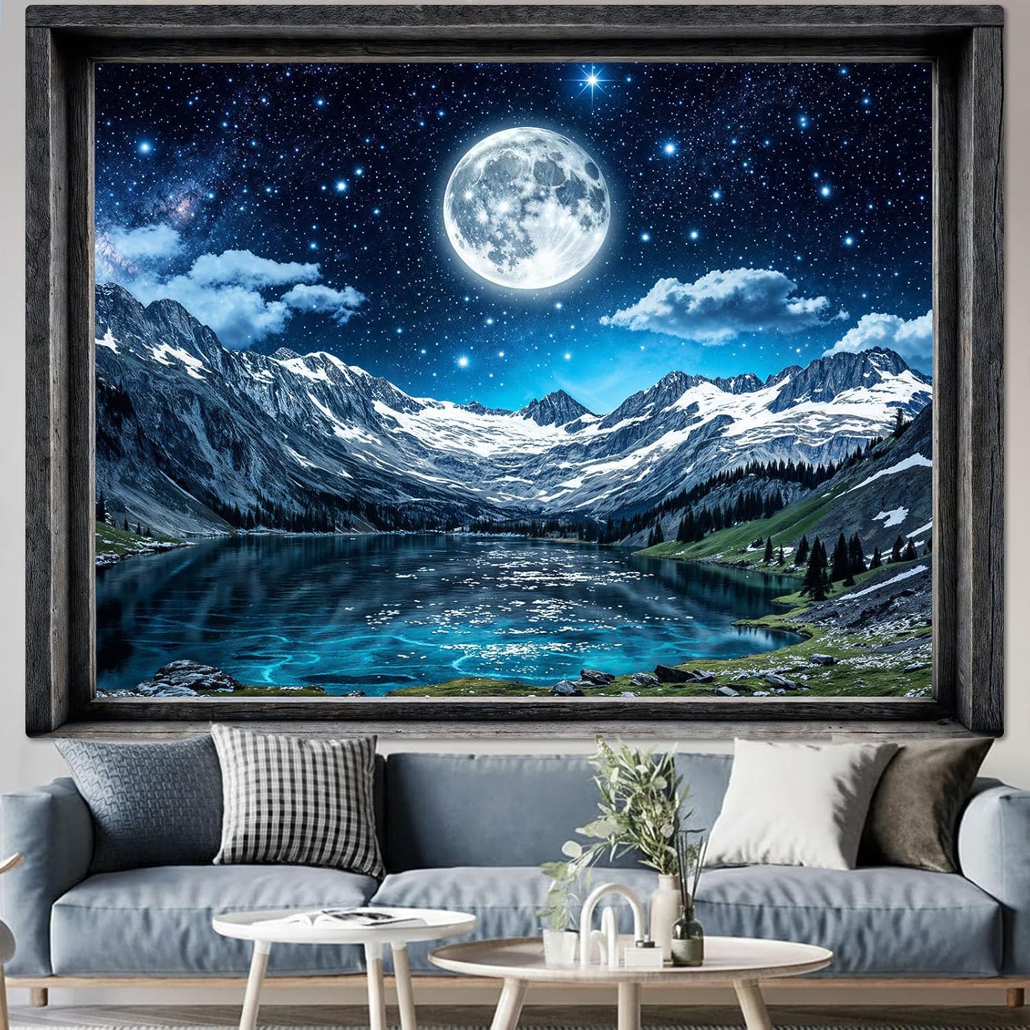 3D Printing Room - 3D Window Full Moon Mountain Lake