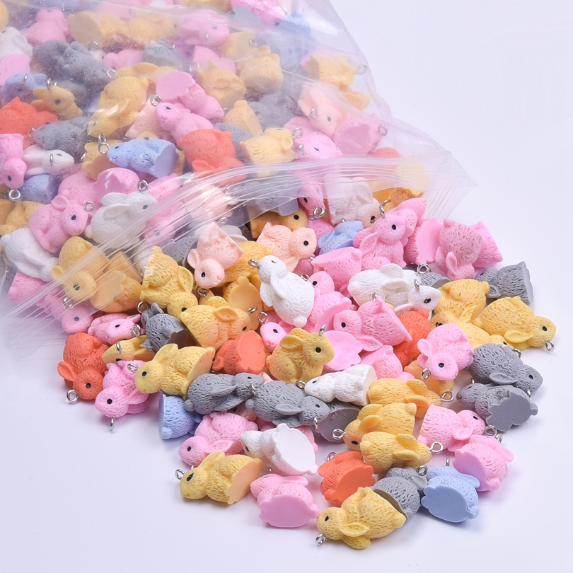 3D Printing Earrings - 10/30/50/100pcs/Lot Resin 3D Rabbit Charms Cute