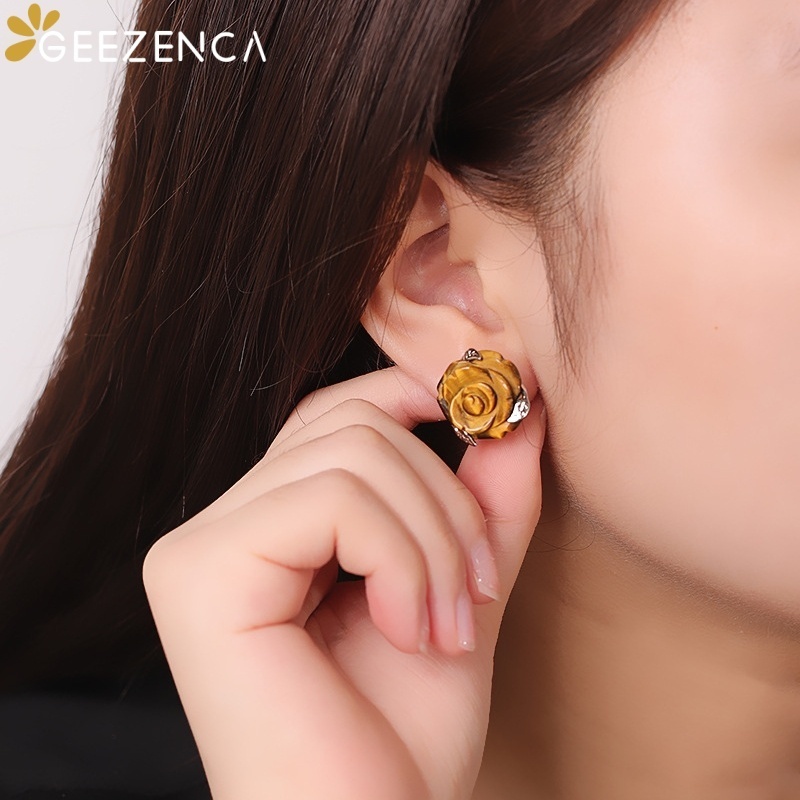 GEEZENCA Tiger's Eye Stone 925 - 3D Printing Earrings 리뷰 및 가격