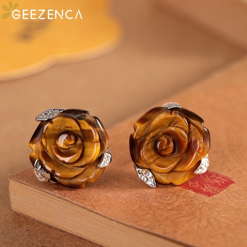 GEEZENCA Tiger's Eye Stone 925 - 3D Printing Earrings 리뷰 및 가격